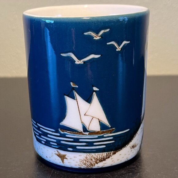 Otagiri Nautical Scene Ceramic Mug ~ Lighthouse, Sailboat, Seagulls & Coastline - Picture 2 of 9